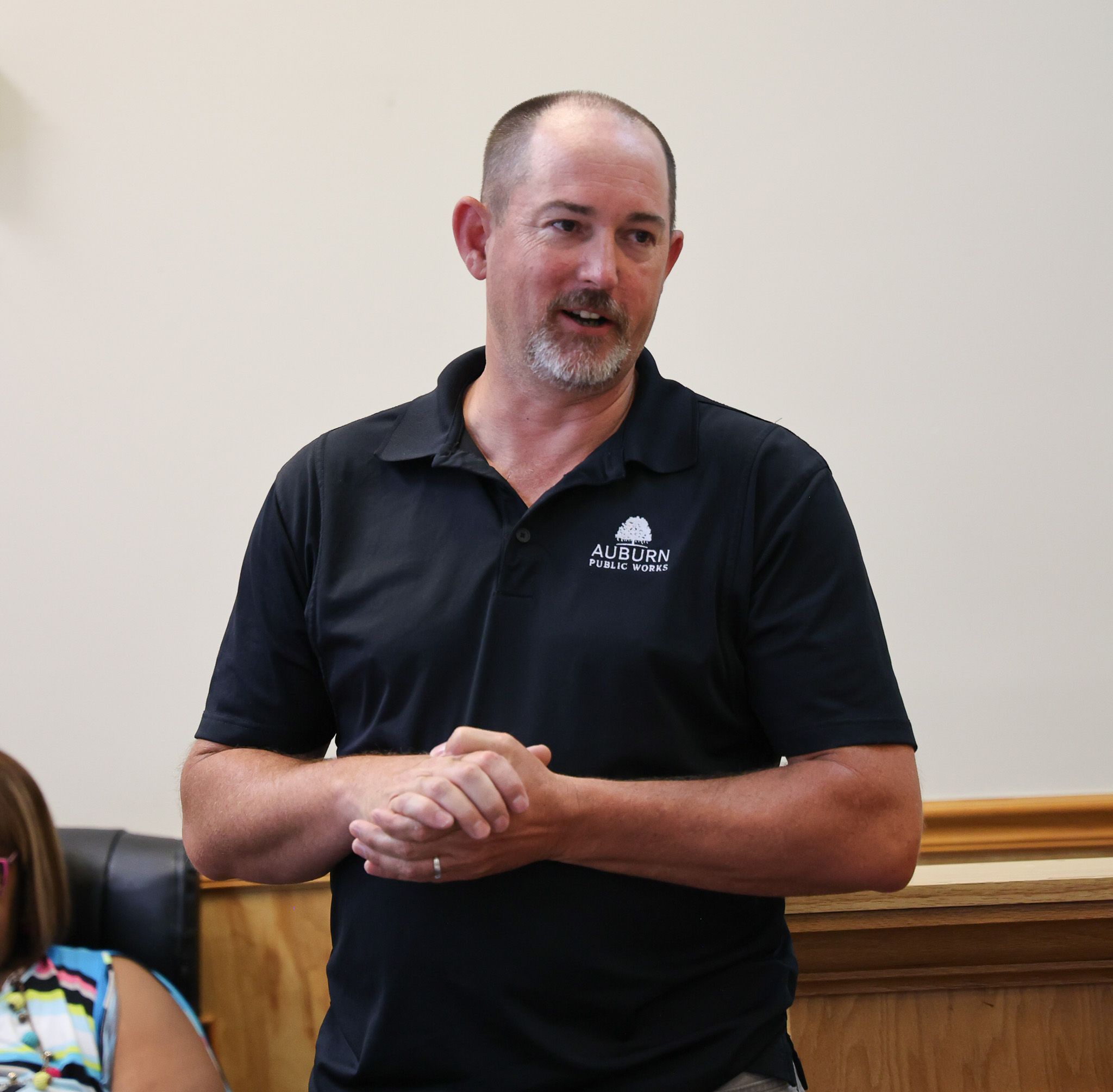 A white, male, volunteer firefighter discusses FY26 grant project.